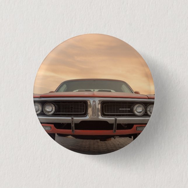 Vintage Classic Car Sunset View Button (Front)