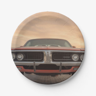 Vintage Classic Car Sunset View Paper Plates