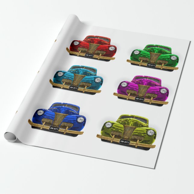 Vintage classic car wrapping paper (Unrolled)