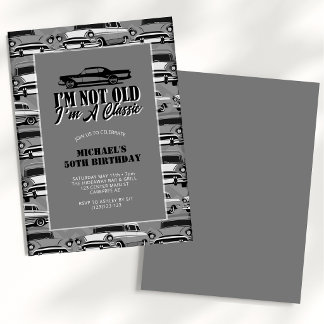 Vintage Classic Cars Adult Birthday Invitation