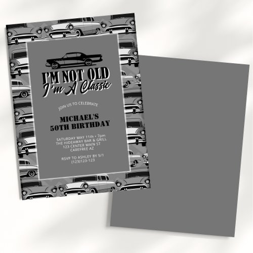 Vintage Classic Cars Adult Birthday Invitation