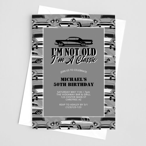 Vintage Classic Cars Adult Birthday Invitation