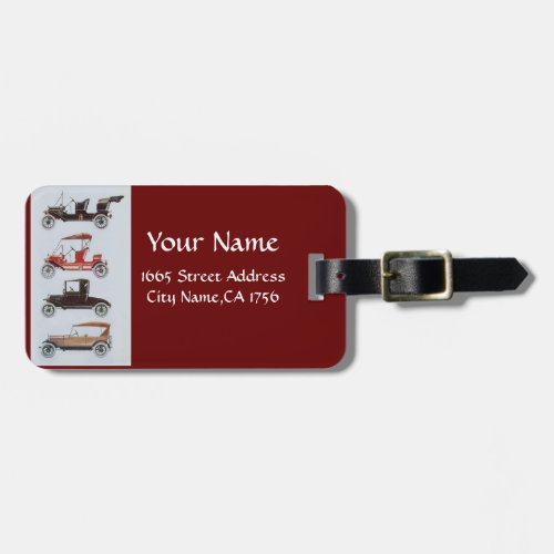 VINTAGE CLASSIC CARS  Automotive black white red Luggage Tag
