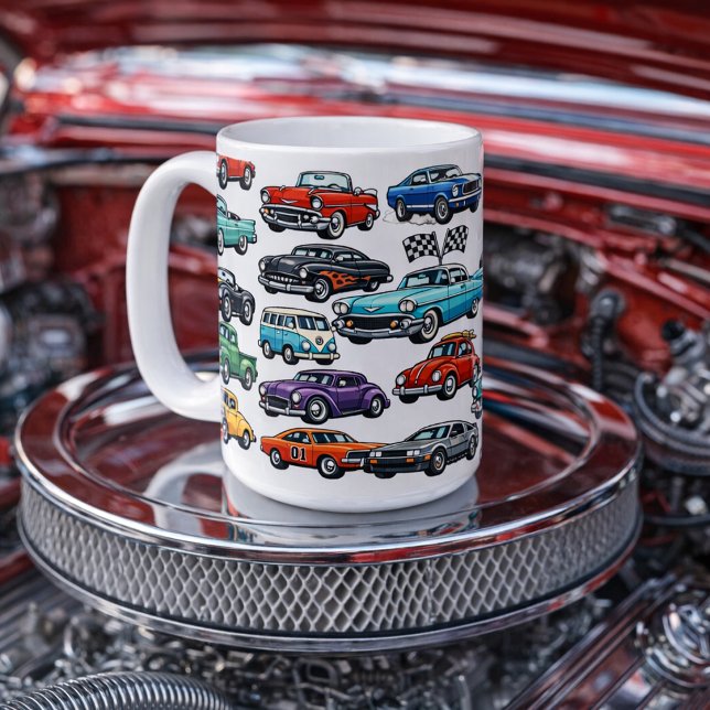Vintage Classic Cars Collage Pattern Coffee Mug (Creator Uploaded)