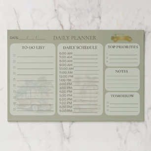 Vintage Classic Cars Daily Planner Olive Green Paper Pad