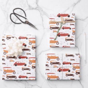 Vintage Classic Cars Pattern Wrapping Paper Sheets