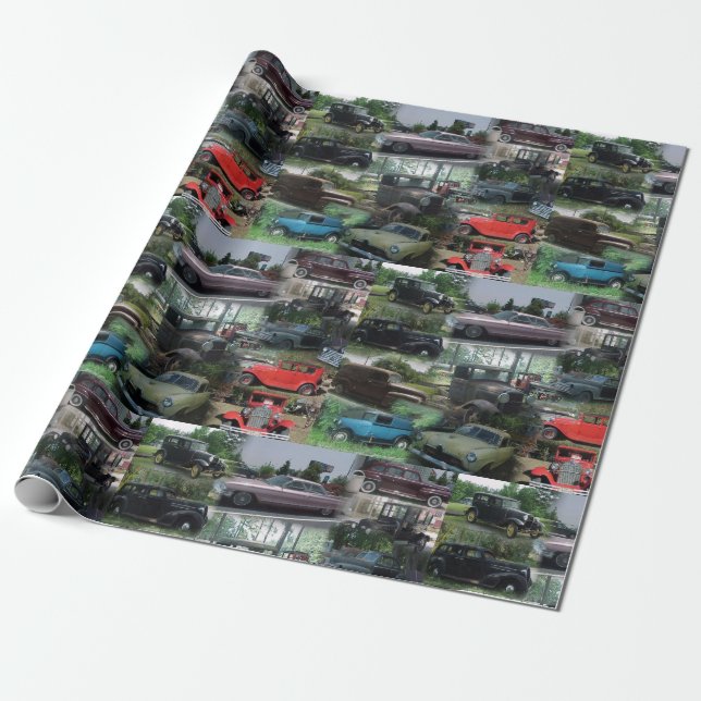 Vintage Classic Cars Wrapping Paper (Unrolled)
