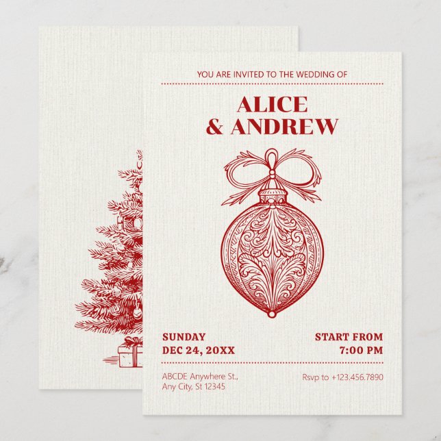 Vintage Classic Christmas ornament wedding Invitation (Front/Back)