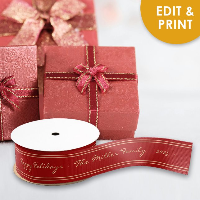 Vintage Classic Customizable Christmas Ribbon  (Vintage Classic Customizable Christmas Ribbon with Family Name and Message)
