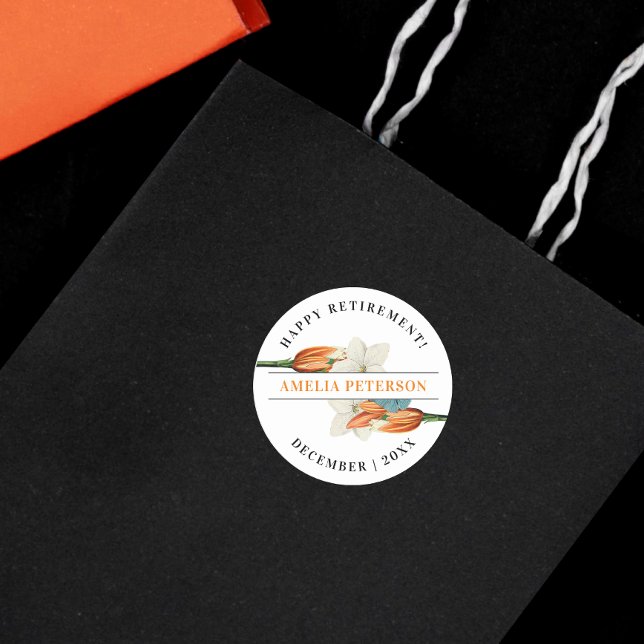 Vintage Classic Elegant White Orange Lily Floral  Classic Round Sticker (Creator Uploaded)