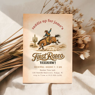 Vintage Classic First Rodeo Cowboy 1st Birthday Invitation