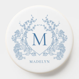 Vintage Classic French Blue Floral Crest Monogram PopSocket