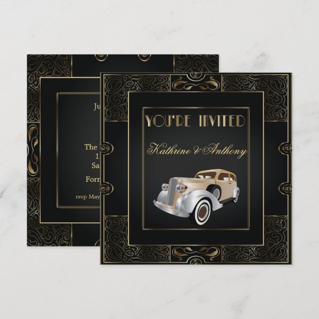 Vintage Classic Gatsby Style Wedding Invitation (Front/Back)