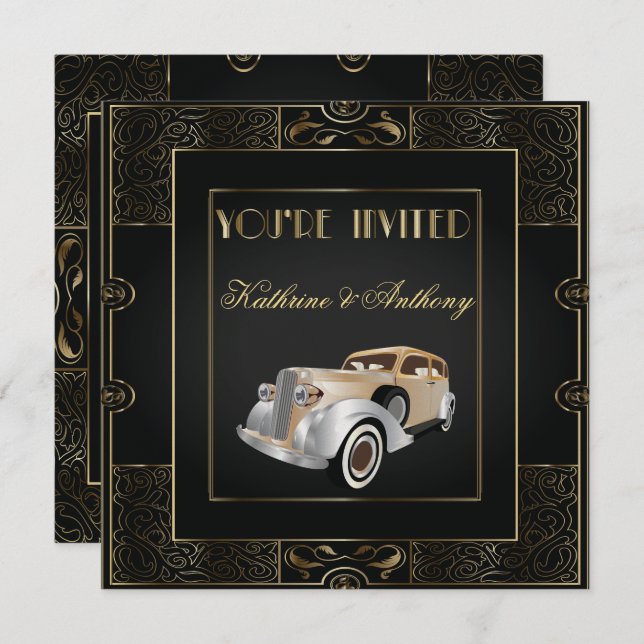 Vintage Classic Gatsby Style Wedding Invitation (Front/Back)