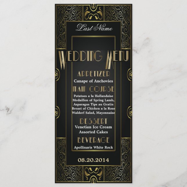 Vintage Classic Gatsby Style Wedding Menu (Front)