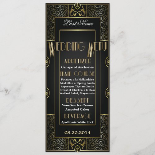 Vintage Classic Gatsby Style Wedding Menu