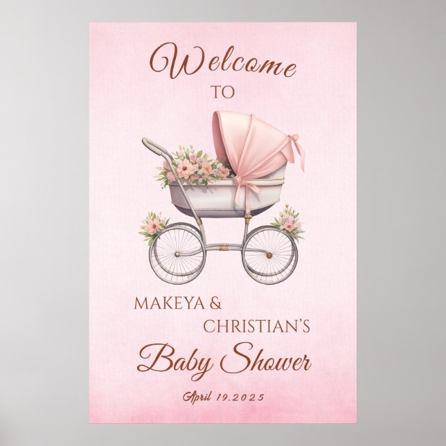 Vintage Classic Girl Pink Baby Shower Welcome Poster (Front)