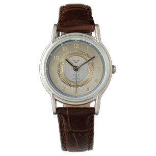 Vintage Classic Gold Silv Face Brown Leather Strap Watch