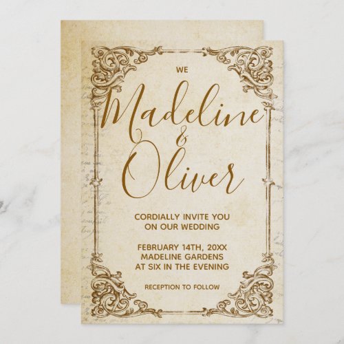 Vintage Classic Golden Frame Wedding Invitation