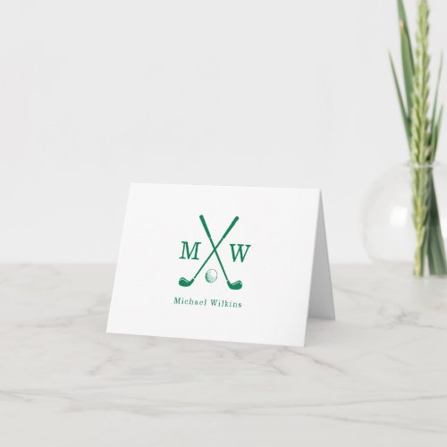 Vintage Classic Green Crossed Golf Club 2 Monogram Note Card