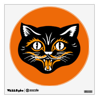Vintage Classic Halloween Black Cat Face Fangs Wall Sticker
