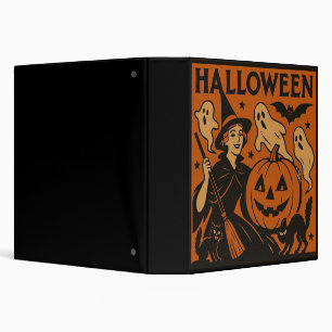 Vintage, classic Halloween witch, ghost & pumpkins 3 Ring Binder