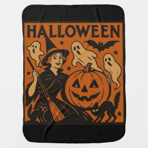 Vintage, classic Halloween witch, ghost & pumpkins Baby Blanket