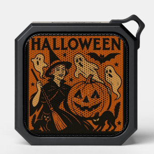 Vintage, classic Halloween witch, ghost & pumpkins Bluetooth Speaker
