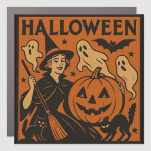 Vintage, classic Halloween witch, ghost & pumpkins Car Magnet