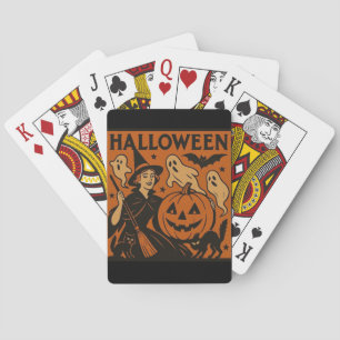 Vintage, classic Halloween witch, ghost & pumpkins Poker Cards
