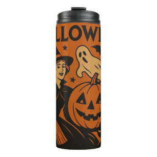 Vintage, classic Halloween witch, ghost & pumpkins Thermal Tumbler