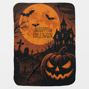 Vintage, classic Happy Halloween pumpkin Baby Blanket