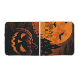Vintage, classic Happy Halloween pumpkin Beer Pong Table