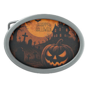 Vintage, classic Happy Halloween pumpkin Belt Buckle
