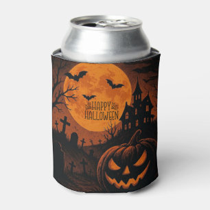 Vintage, classic Happy Halloween pumpkin Can Cooler