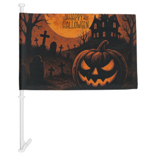 Vintage, classic Happy Halloween pumpkin Car Flag