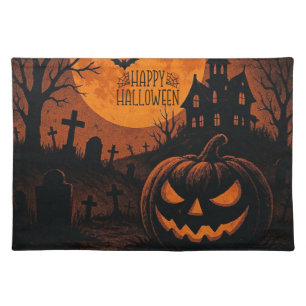 Vintage, classic Happy Halloween pumpkin Cloth Placemat