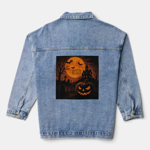 Vintage, classic Happy Halloween pumpkin Denim Jacket