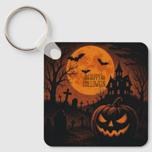 Vintage, classic Happy Halloween pumpkin Keychain