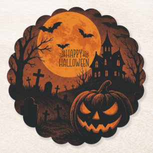 Vintage, classic Happy Halloween pumpkin Paper Coaster