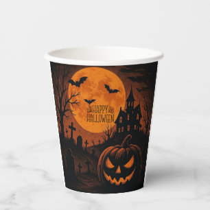Vintage, classic Happy Halloween pumpkin Paper Cups
