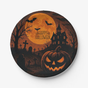 Vintage, classic Happy Halloween pumpkin Paper Plates
