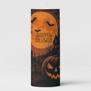 Vintage, classic Happy Halloween pumpkin Pillar Candle