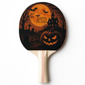 Vintage, classic Happy Halloween pumpkin Ping Pong Paddle