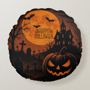 Vintage, classic Happy Halloween pumpkin Round Pillow