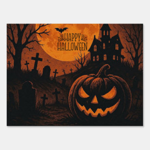 Vintage, classic Happy Halloween pumpkin Sign