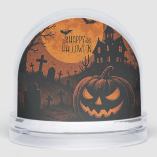 Vintage, classic Happy Halloween pumpkin Snow Globe