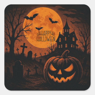 Vintage, classic Happy Halloween pumpkin Square Sticker