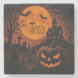 Vintage, classic Happy Halloween pumpkin Stone Coaster