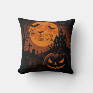 Vintage, classic Happy Halloween pumpkin Throw Pillow